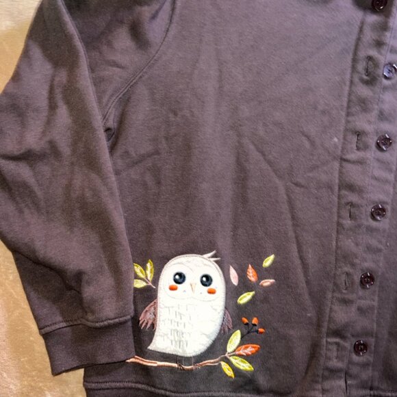 Rebecca Malone Women XL Brown Embroidered‎ Owl Button Cardigan Sweatshirt (T) - Picture 3 of 6